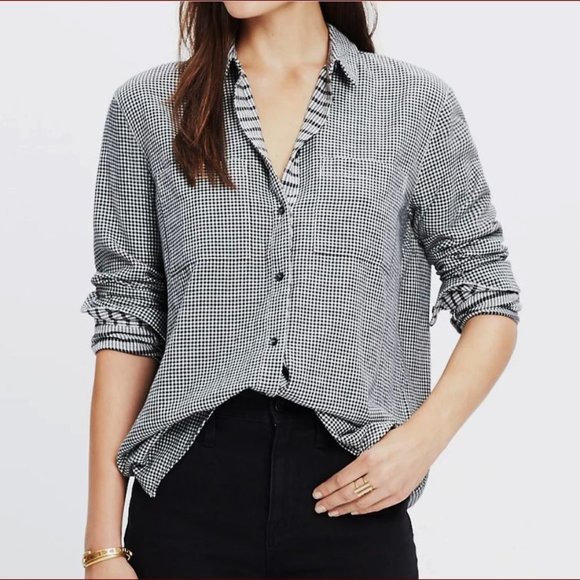 Madewell Oversized Boyshirt in Mini Gingham Check White Black Cotton S - Picture 2 of 9